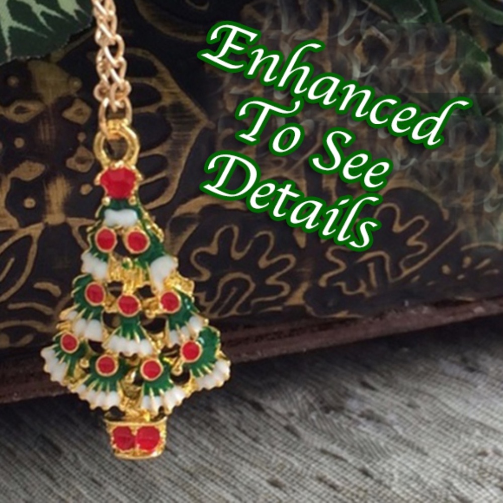 Christmas Tree Enamel Red, Green & White Necklace - Great Gift